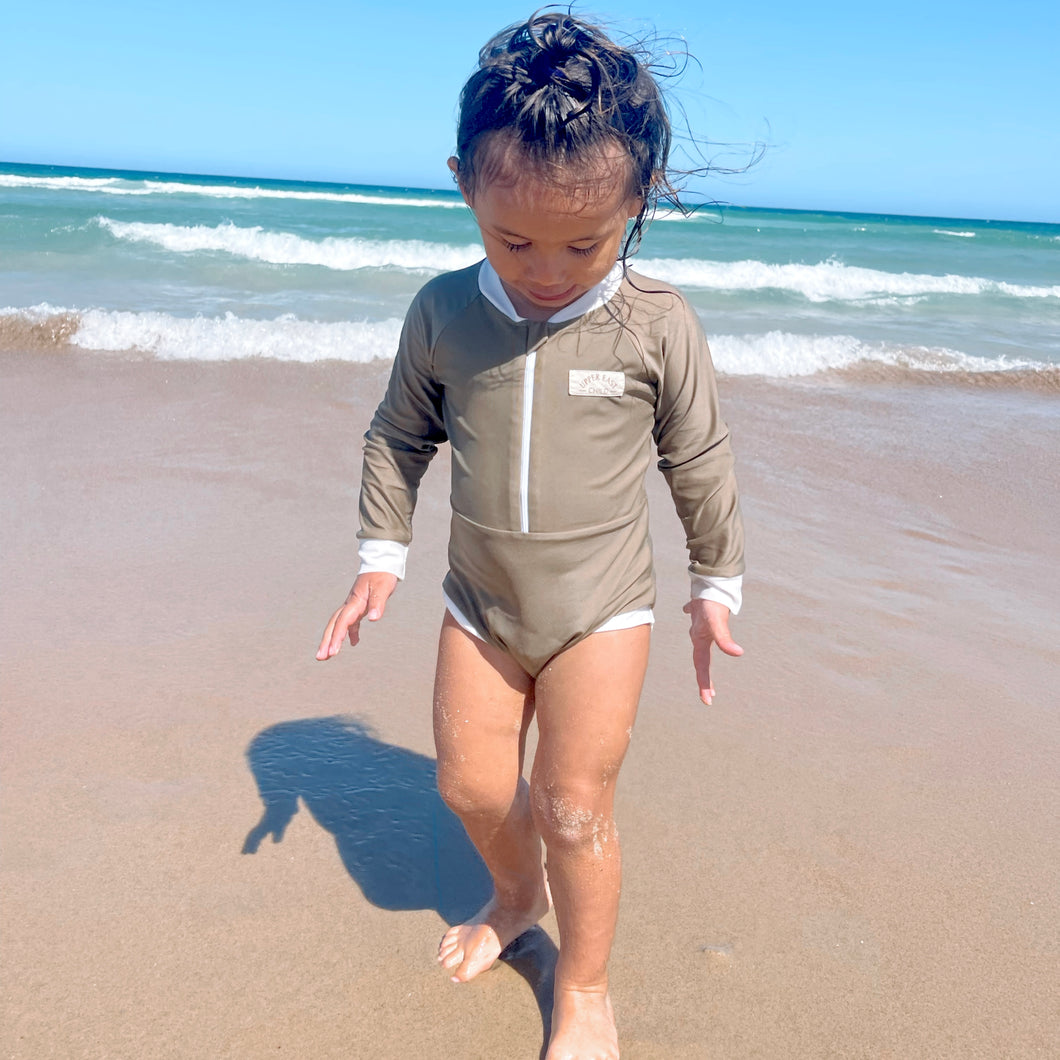 Girls Swimsuit - Brown/White